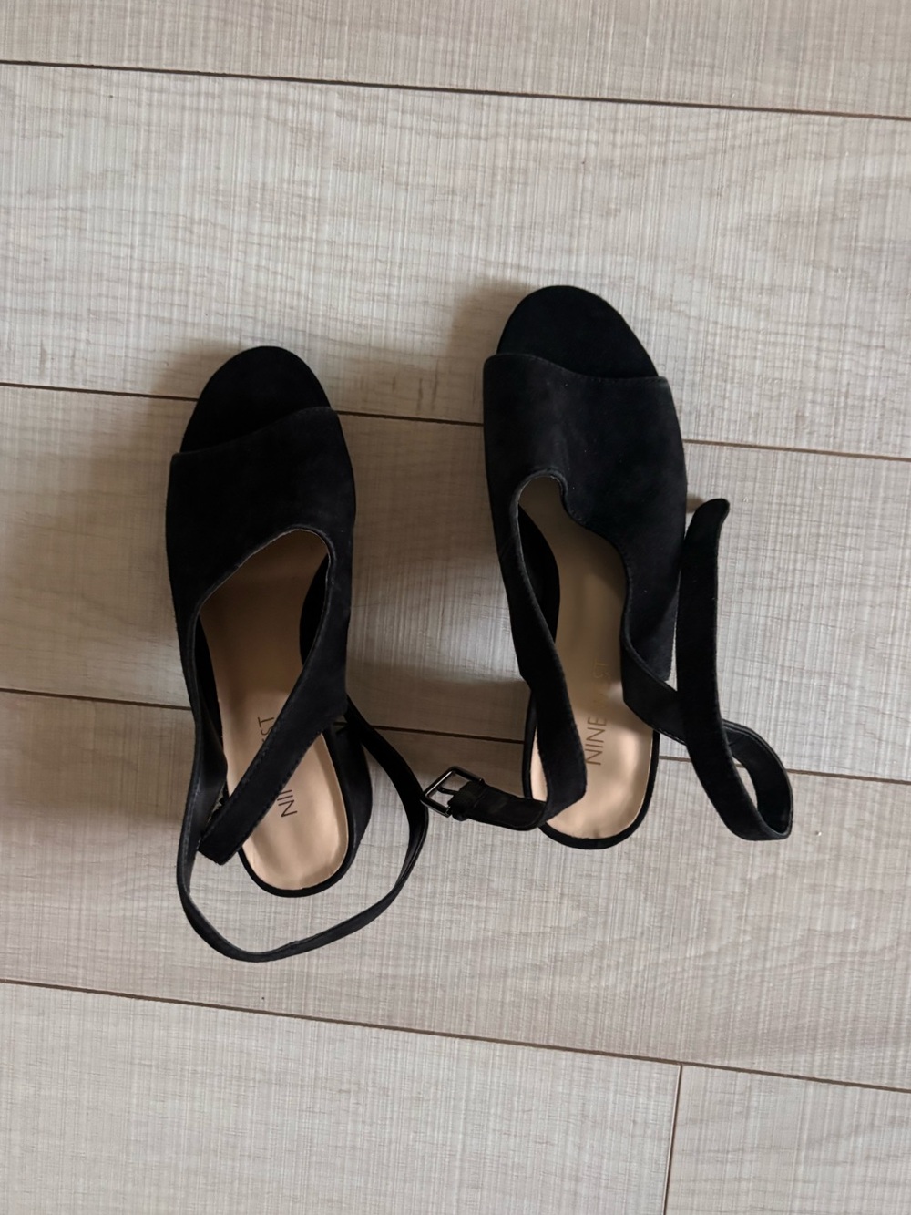 Nine West Black Suede Open-Toe Ankle-Strap Heels